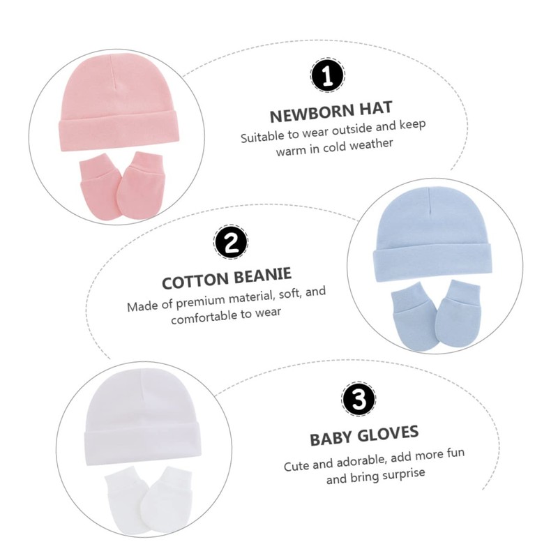 TOVINANNA Newborn Cap Glove Set Pcs Warm Anti-Scratch Hat Mittens