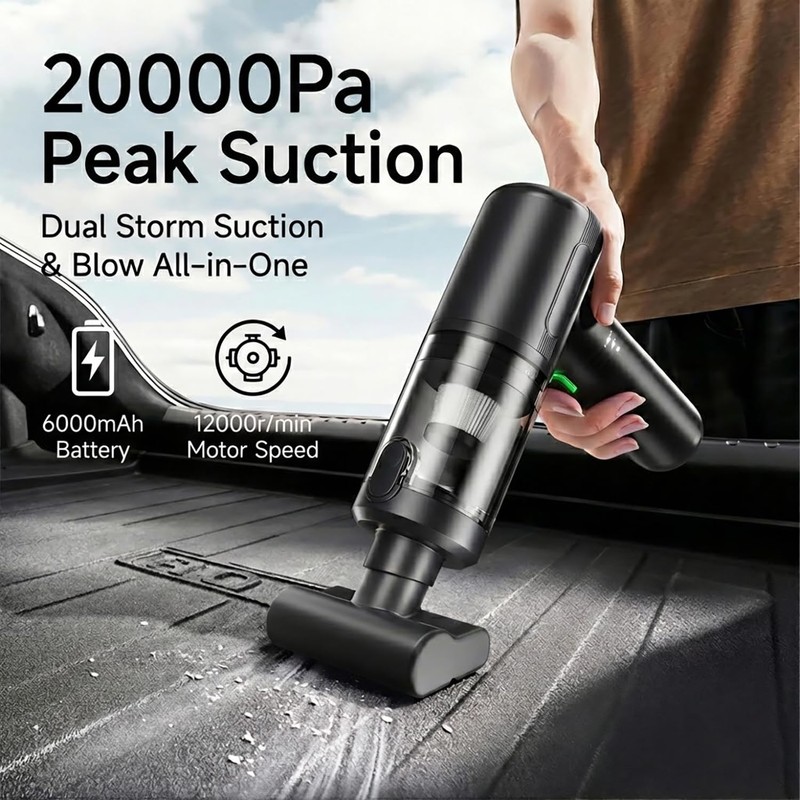 Handheld Car Vacuum Cordless Interior Cleaner, 20000Pa Suction & Air