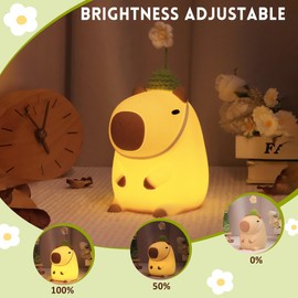 Okayera Cute Capybara Night Light, Squishy Animal Flower Lamp with Rechargeable Timer Dimmable, Nursery Nightlight Home Bedside Decor Birthday Christmas White Elephant Gift for Kids Women Friend