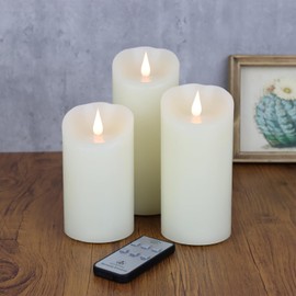 TECHLONG - Velas sin llama parpadeantes 3D con llama en movimiento, duran más de 1000 horas con temporizador remoto, juego de 3 velas eléctricas de cera real de color marfil para decoración del hogar,