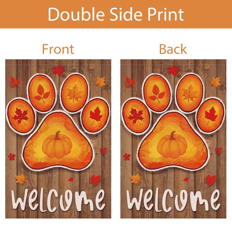 Wodison Dog Paw Fall Garden Flag 12x18 Double Sided Leaves