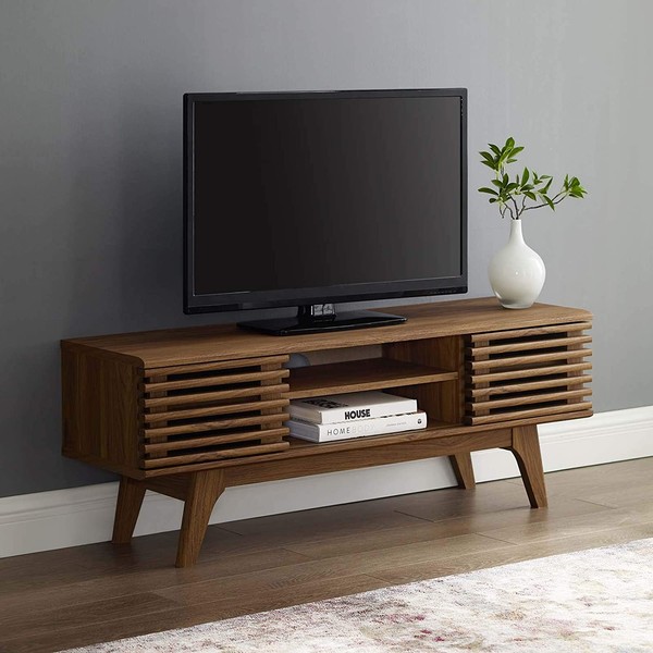 Modway Render 46" Mid-Century Modern Low Profile Media Console TV Stand, 46 Inch, Walnut
