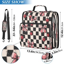 Blueangle Cherry Bow Plaid Zipper Binder, 1.5-Inch 3-Ring Binder Bag Holds 500 Pages, Multi-Pocket Zipper Organizer with Adjustable Strap & Handle