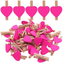 Kisangel 50pcs Mini Wooden Heart Pegs, DIY Clothes Clips Photo Mini Paper Pegs for Cards Paintings Scrapbookings Wedding Valentines Day Decor (Rosy)