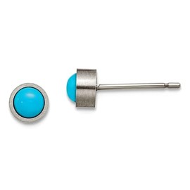 Titanium Brushed Simulated Turquoise 5mm Stud Earrings 5x5mm Wide-Stud Earring for Women