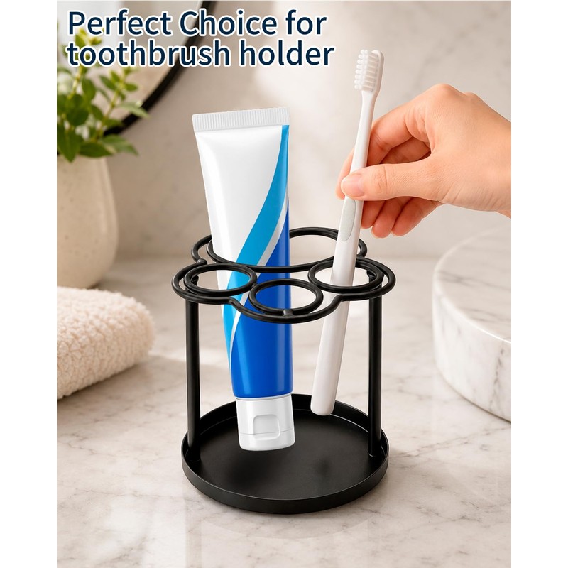 Yigney Toothbrush Holders for bathrooms, Metal Toothbrush Holder Black
