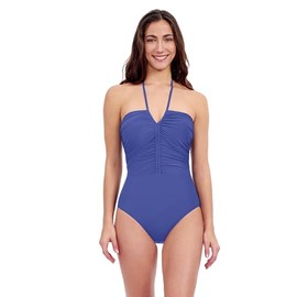 Profile by Gottex Tutti Frutti Women’s Bandeau Halter Tie One Piece Stylish Bathing Suit with Adjustable Strap Tummy Control, Blue, 12