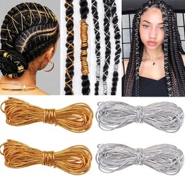 Braid Hair Band Stretch rope dreadlocks Cord Gold Silver Dreadlock Braids Hair Accessories Stretchable Hair Styling Ornament Hanging Decorating Party Supplies 4 Pcs 5 M