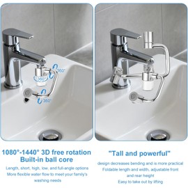 Extensor Grifo Giratorio 1440° con Filtro Acero Inoxidable, Extensión Grifo Giratorio Forma U Aireador Fregadero Universal para Cocina y Baño con Herramientas (2 Modos de Rociado)