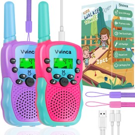 Vvinca Rechargeable Walkie Talkies for Kids, Christmas Toys for Kids 3-5 6-12 Girl Boy Long Range 22 Channels 2 Way Kids Walkie Talkie with Flashlight for Camping Hiking Indoor Outdoor Birthday Gifts