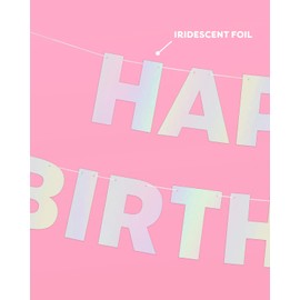 xo, Fetti Happy Birthday Iridescent Foil Banner - 5 Ft. | Fun Star Birthday Party Decorations, 21st Bday Supplies, HBD, Celestial Sweet 16, Cute Girl Gift, Photobooth Backdrop