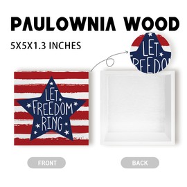 Freedom’s Battle Cry Wooden Box Sign - Bold 'Let Freedom Ring' Statement Star with Handwritten Font Display