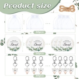 Otuuz Pack of 30 Guardian Angel Thank You Guest Gift Set Including 30 Thank You Gift Tags with String 30 Angel Pendants 30 Organza Bags Christening Pendant for Wedding Communion Baby Shower