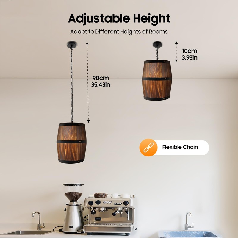 Hanging Light Wine Wood Barrel Pendant Light Fixture Ceiling Lamp