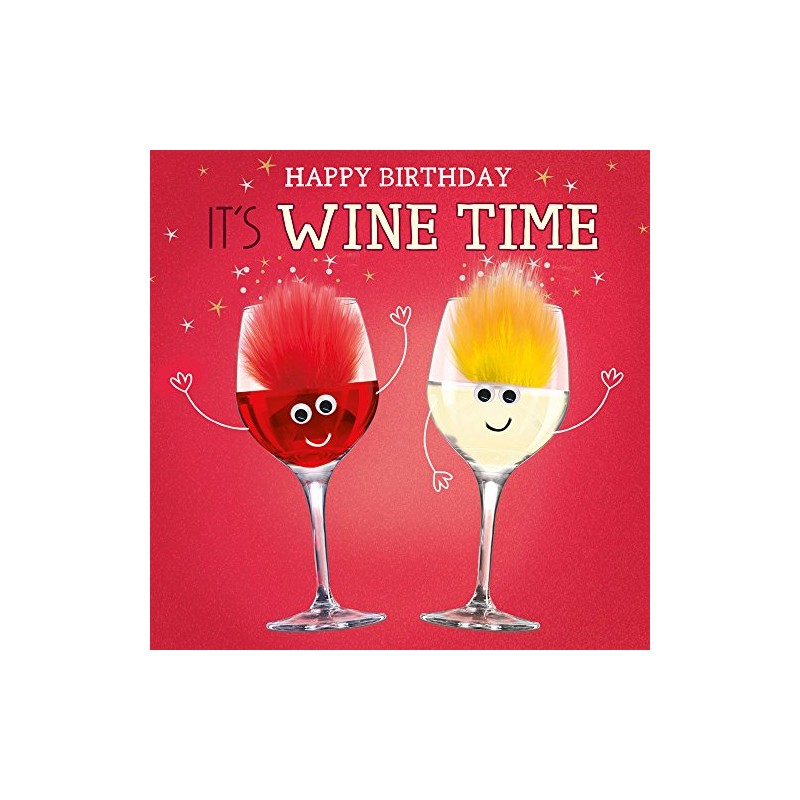 Fluff Birthday Card 'Its Wine Time Goggly Eyes
