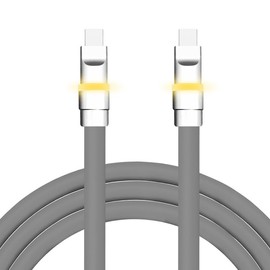 chubbycable Neon Chubby - Fast Charge Cable with Smart Light RGB Color Gradual Light Up LED USB Charging Cable, Gray, Type-C to Type-C, 6.6 FT
