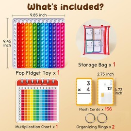 JoyCat Math Fidget Toys, Math Game with Addition, Subtraction, Multiplication, Division Flash Cards or Time Table, Math Flash Cards + Pop Fidget Chart - Style: Multiplication Flash Cards and PopIt