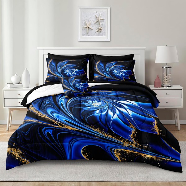 Black Marble Comforter Set King Size Blue Bed in A