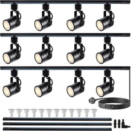 Bravsekai GU10 LED Track Lighting Complete Kit, Dimmable H Type 3x4.92ft Track Rails,4000K Natural Light 12 Packs GU10 LED Bulbs Ceiling Spotlight Fixture, an Cost-Effective Lighting Solution
