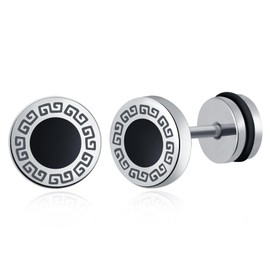 feilok flat Stud Earrings for Women Men Stainless Steel Piercing Huggie Ear Jewelry silver