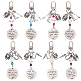 DELORIGIN 8Styles Horse Saddle And Bridle Charm Clip 8pc Horse Theme Tibetan Style Alloy Pendants Bless This Horse Rider Keep Safe Horse Stuff Horse Gifts for Women Hobby Horse Accessories Keychain