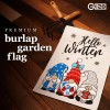 G128 Garden Flag Hello Winter Three Cozy Gnomes 12x18 Burlap