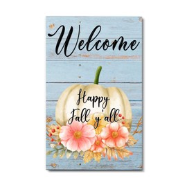 ArogGeld Wood Signs Welcome Happy Fall Y’All Wall Sign Pumpkin Maple Leaf Christian Home Wall Decor Thanksgiving Turkey Classic Home Wall Decor for Home Bedroom Kitchen Living Room 16x10in