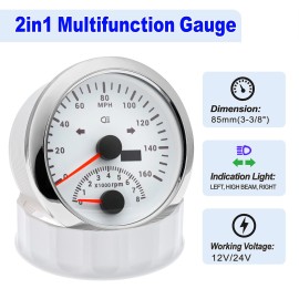 ARTILAURA 85MM White GPS Speedometer 160MPH with Tachometer for Marine Boat Car Truck US