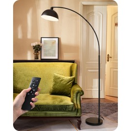 EDISHINE Modern Arc Floor Lamp, 78.3" Mid Century Standing Lamp Over Chair with Remote & Foot Switch, Rotatable Lamp Head, Metal Floor Lamps for Living Room, Bedroom, Office, Dining Room, Black