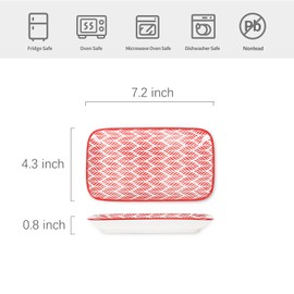 Selamica Rectangular Salad Plates, 7.1 Inch Dessert Plates Ceramic, Small Plates for Appetizer, Snack, Sushi, Fruit, Set of 6, Assorted Colors