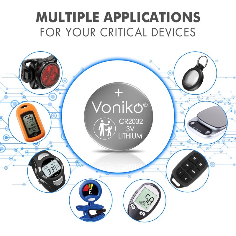 Voniko CR2032 3V Lithium Batteries 6 Pack for Child Safety,