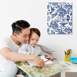 BearCake Chinoiserie Wall Art - Blue and White Porcelain Floral Bird Wall Art, Grandmillennial Home Decor, Blue and White Home Decor, 11x14 Inches Framed