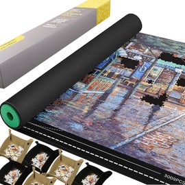 Jigsaw Puzzle Mat Roll Up Rubber No Creases 3000 to 2000 1500 1000 500 Pieces, 49” x 36” Black Large Jigsaw Puzzel Pad Matte Roll-Up Board Table Sorting Trays Saver Holder Accessories Gifts