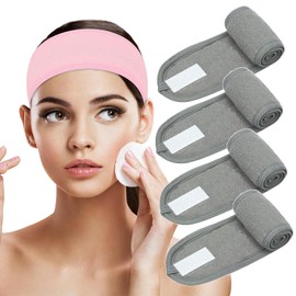 Spa Facial Headband Head Wrap Adjustable Terry Cloth Hair Band 4 Counts Stretch Towel for Washing Face, Skincare，Shower, Facial Mask Bath, Makeup and Sport (Gray 4 Pack)