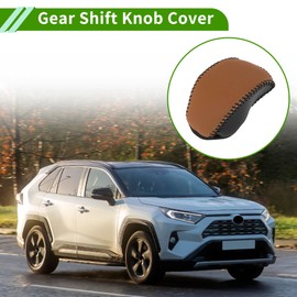HOPESPANNER Gear Shift Knob Cover for Toyota RAV4 2019-2024 Anti-Slip Brown Black Faux Leather 1 Pc Stick Shifting Handle Protector