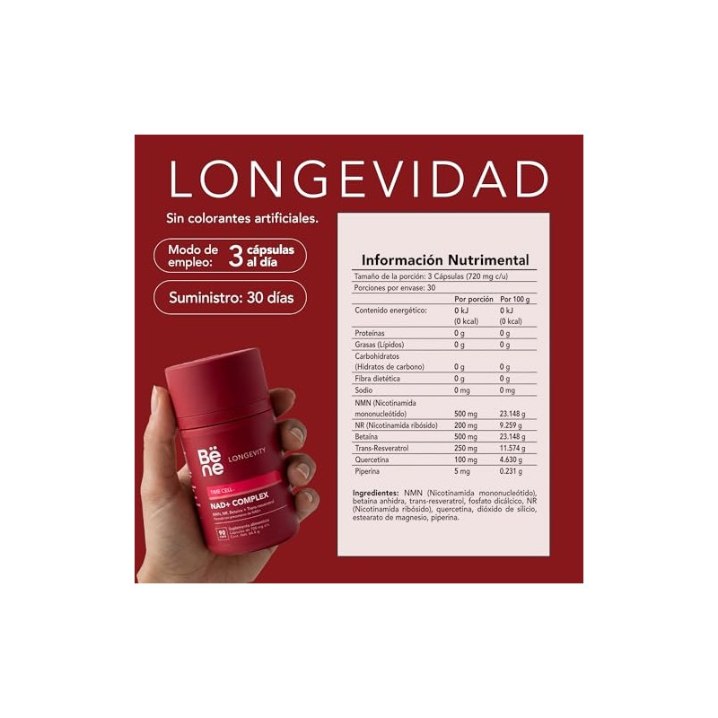 NAD+ Suplemento Alimenticio 90 Cápsulas - NAD+ Complex NMN 500mg,