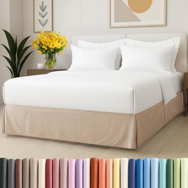 Pleated Bed Skirt Twin Size - 3 Sided Pleated Bed Skirt Twin - Ultra-Soft, Easy Fit with 18 Inch Tailored Drop - Hotel Quality, Wrinkle Free & Fade Resistant - for Women, Men, Kids and Teens - Cream