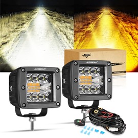 Auxbeam LED Amber Light Pods 3Inch 72W Strobe Light Bar Offroad Cube Lights 6 Mode Dual Color Amber White Fog Lights Spot & Flood Driving Lights for Trucks Boat ATV Jeep Car