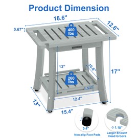 KingPavonini HDPS Shower Benches for Inside Shower to Sit on, Waterproof Shower Stool for Shaving Legs, Heavy Duty 400LBS Shower Seat with Storage Shelf, Shower Chair for Bathroom/Indoor/Outdoor Use