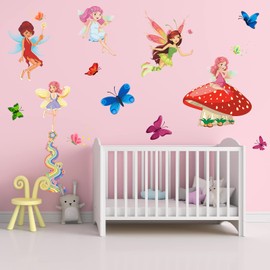 AnFigure Fairies Wall Decals for Girls Bedroom Fairytale Princess Fairy Wall Stickers Baby Girls Kids Room Wall Decals Nursery Bedroom Wall Stickers 3D DIY Butterfly Garden Wings Cute Theme Wall Decor
