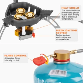 WADEO 7200W Windproof Camping Stove, Camping Gas Stove with Piezo Ignition, Two Fuel Canister Adapter, Carry Case, Portable Stove, Backpacking Stove for Outdoor Backpacking Hiking and Picnic