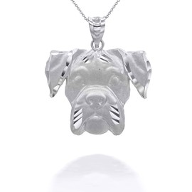 Claddagh Gold Exquisite Sterling Silver Cute Dog Boxer Breed Head Puppy Face Pendant Necklace (16")