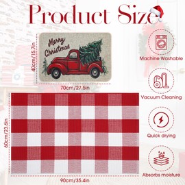 Tinideya 2 Pcs Christmas Door Mat Combo Set 24" x 35" Red and White Buffalo Plaid Rug 15" x 28" Merry Christmas Truck Door Mat Xmas Front Door Entrance Mat for Outdoor Porch Holiday Decoration