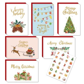 Christmas Cards with Envelope Set, 24 Pieces Christmas Cards, Christmas Card Postcard, Christmas Folding Cards Blank, Premium Christmas Cards with Seal Christmas Stickers, Christmas Card Postcard