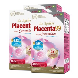 LABO Nutrition Le Ageless Placenta 99 with Ceramides -Placenta Supplement with Collagen Peptides, Oryza Ceramides-Skin Regeneration, Hydration, Anti-Aging Wrinkle Support, Immune Health, 60 Capsulesx3