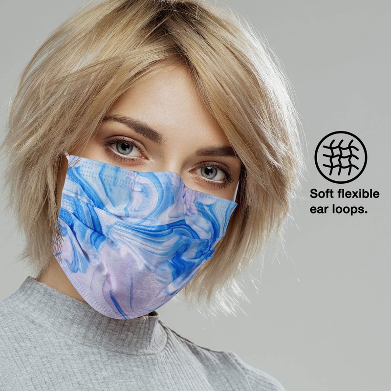 NUÜR 50pcs Tie Dye 3 Ply Disposable Face Mask, Mask