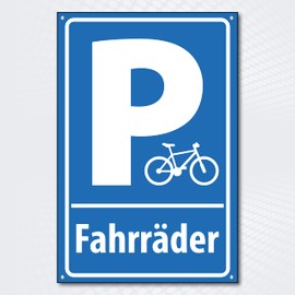 High-Quality Sign Made of Aluminium Dibond with UV Protective Coating "Parking Bicycle" 200 x 300 mm Rectangular Bicycle Parking Sign Blue White with Hole Hole