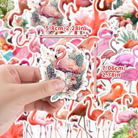 ParPix Pack of 50 Flamingo Stickers, Large 7 cm Flamingo Decoration Birthday Stickers, Hawaiian Party Flamingo Party Decoration Stickers, Summer Waterproof Stickers, Flamingo Sticker for Suitcase