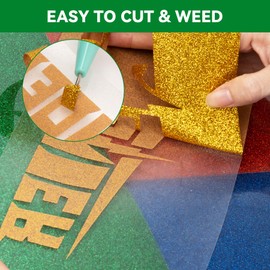 Aoder Green Glitter HTV Heat Transfer Vinyl: 12" x 10FT Green Glitter HTV Iron on Vinyl for Cricut & Silhouette Cameo, Easy to Cut & Weed