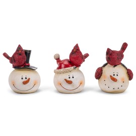 Snowman Figurine with Cardinal Set of 3
